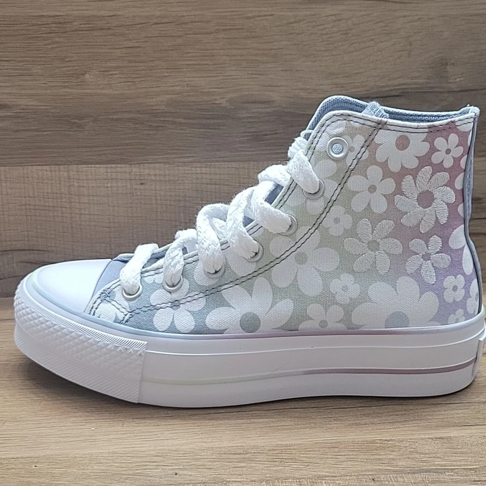 Converse White and Gray Floral High-Tops
